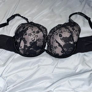 Cacique 38D Boost push-up black lace bra Lane Bryant